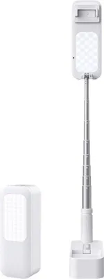 Zdjęcie produktu dla Stojak oświetleniowy LED z obrotem o 360 stopni, pilotem Bluetooth i regulowaną podstawą do nagrywania filmów – biały – uchwyt na telefon komórkowy 21 x 8 cm