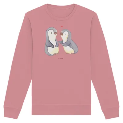 Produktbild von Mr. & Mrs. Panda Baumwoll Pullover Pinguine trösten Größe L - Canyon Pink - Geschenk, für Frauen, Freund, Sweatshirt, Bio-Pullover, Valentinstag, Partner, Jahrestag, Bio