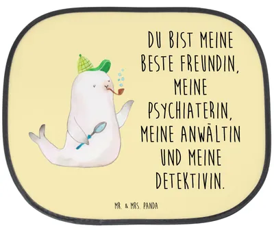 Produktbild von Mr. & Mrs. Panda Sonnenschutz Autoscheibe Robbe Sherlock - Gelb Pastell - Geschenk, saugnapf, Auto, Seitlicher, autofenster, hitzeschutz, Lustige Sprüche