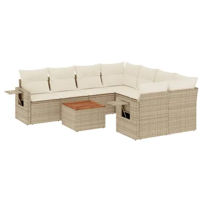 Produktbild von vidaXL 9-tlg. Garten-Sofagarnitur mit Kissen Beige Poly Rattan