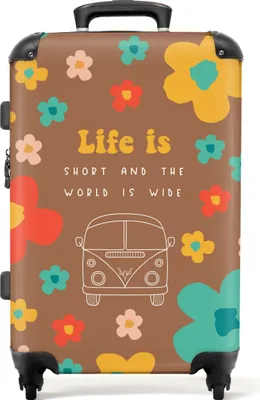 Produktbild von NoBoringSuitcases.com® Großer Koffer - Zitate - Blumen - Das Leben ist kurz - Hippie - Linienkunst - Kombinationsschloss TSA - Hartschalen Trolley 4 Rollen - 72 liter - Reisekoffer - 66 cmKoffer Mittelgroß 67x43x25 cm, 72L,
