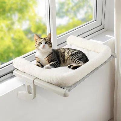 Produktbild von Famanu Katzenhängematte für Fenster - Plüsch, klappbar, 56 cm