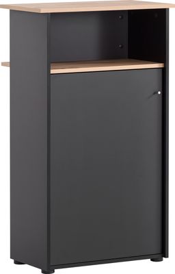 Möbelpartner Empfangstheke Coyote | HxBxT 111x66x44cm | 3 Fächern & 1 Flügeltür | Eiche/Schwarz