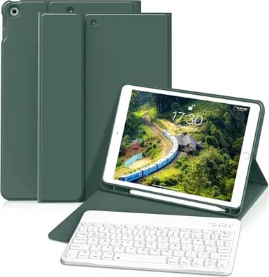 Produktbild von Tastaturkoffer iPad 9. Generation/8. 7. 10,2 Zoll, magnetisch abnehmbarer Bluetooth weicher TPU -Rückenschutz 9/8/7, Mitternachtsgrün