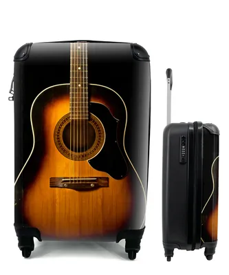 Produktbild von MuchoWow® Koffer Handgepäck Trolley Rollkoffer Kleine Reisekoffer mit 4 Rollen - Akustische Gitarre auf schwarzem Hintergrund - Cabin Size < 55x40x23 cm & 55x40x20 cm - Fotokoffer - Kabinenkoffer - Boardgepäck - Reise-Box - Reisekoffer - Reisegepäck - Koffer mit Bild - Trolley für Kinder