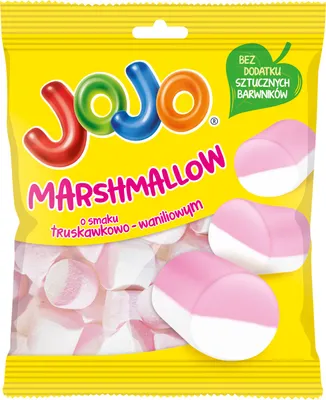Productafbeelding van Jojo Marshmallow, zachte snoepjes met aardbei-vanille smaak, 86 gram