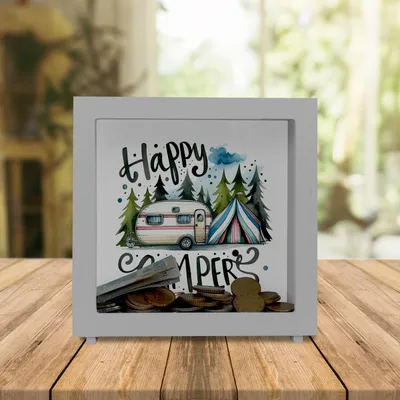 Produktbild von Happy Campers Wohnwagen Rahmen Spardose aus Holz