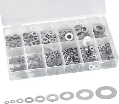 Produktbild von Unterlegscheiben-Set aus Edelstahl, geeignet für die Heimdekoration.