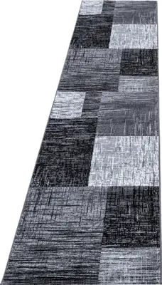 Image de Tapis de couloir pour salon, noir, 80x300 cm, motif abstrait à carreaux