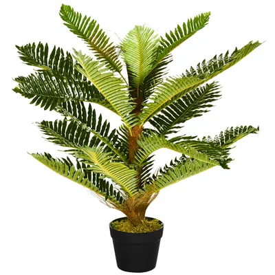 Image de HOMCOM Plante artificielle palmier 85 cm avec 18 grandes feuilles grand réalisme pot inclus