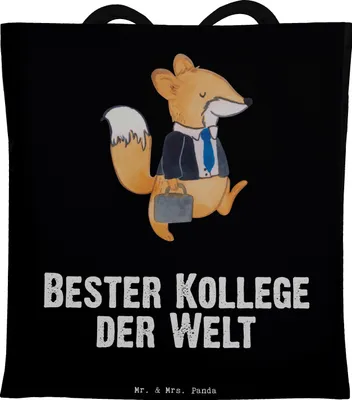 Produktbild von Mr. & Mrs. Panda Tote Bag Fuchs Bester Kollege der Welt - Schwarz - Geschenk, Abschiedsgeschenk, Dankeschön, Geschenkidee, Arbeit, Mitarbeiter, Beruf, Tasche, Schultasche