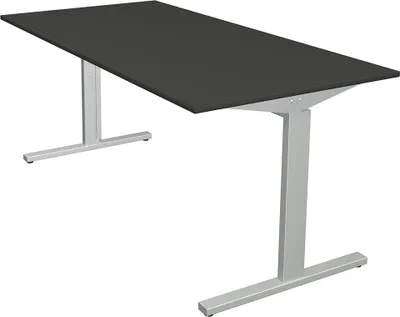 Imagen del producto de Escritorio Kerkmann, modelo Form 2, 160x80x70-82 cm, base en forma de "T", color aluminio plateado y antracita