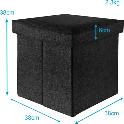 Obrázek produktu pro Intirilife skládací taburet 38x38x38 cm v barvě DIAMOND BLACK - Sedací kostka s úložným prostorem a víkem z látky ve vzhledu lnu - Sedací kostka s úložným prostorem na podnožku Truhla Lavice