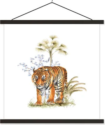 Produktbild von MuchoWow® Textilposter Tiger - Pflanzen - Bild 90x90 cm mit schwarzem Rahmen - Magnetisches