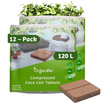Obrázek produktu pro Lisované kokosové tablety v 10 litrových pytlích – 12 balení – 120 litrů - Organifer