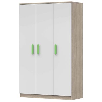 Kleiderschrank Drehtürenschrank Kinderkleiderschrank Schrank 120cm Sonoma Eiche/Weiß mit grünen Griffen - JONAS 19
