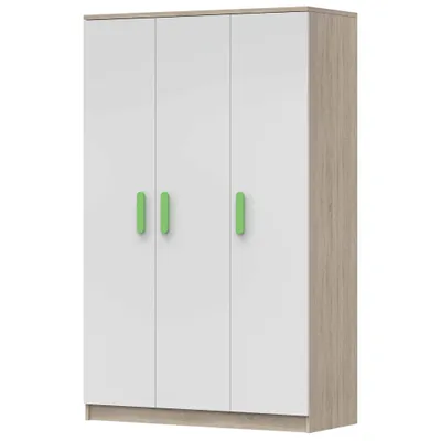 Produktbild von Kleiderschrank Drehtürenschrank Kinderkleiderschrank Schrank 120cm Sonoma Eiche/Weiß mit grünen Griffen - JONAS 19