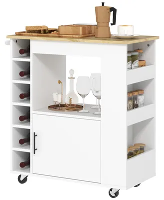 Produktbild von HOMCOM Küchenwagen Servierwagen mit Schrank, Arbeitsplatte, Ablagen, Weinregalen