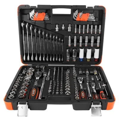 178-tlg. Stecknuss-Set 1/4", 1/2", 3/8", Ratsche 72 Zähne, CrV-Stahl