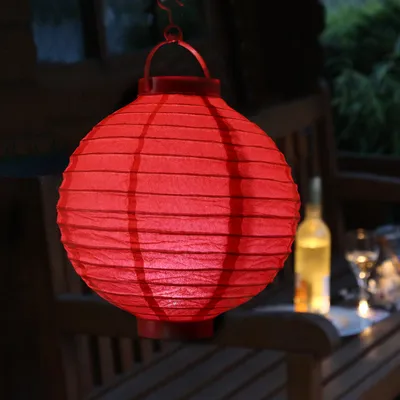 Produktbild von LED Lampion - kaltweiße LED - D: 20cm - Montagehaken - Batteriebetrieb - rot