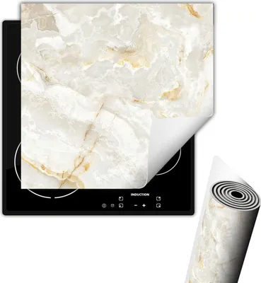 Produktbild von Herdabdeckplattee Glaskeramikkochfeld-Abdeckung 50x52 cm Anti Rutsch Matte Aufrollbar, Marmor Weißlich