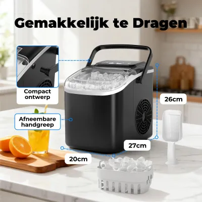 Imagen del producto de Máquina de hacer hielo portátil, capacidad de 12 kg en 24 horas, depósito de 1,2 litros, 2 tamaños de cubitos de hielo, ideal para la cocina