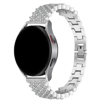 Produktbild von FFO2World Luxus-Metallarmband 20 mm für Damen mit Strass – passend für Galaxy Watch 7–3, Active 2, Polar Ignite/Unite, Huawei – Silber