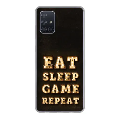 Produktbild von MuchoWow® Handyhülle Schutzhülle Hülle für Samsung Galaxy A51 5G Spiele - Spiele - Zitate - Sprichwörter - Eat sleep game repeat Silikon Softcase Handy Hülle - Abbildung