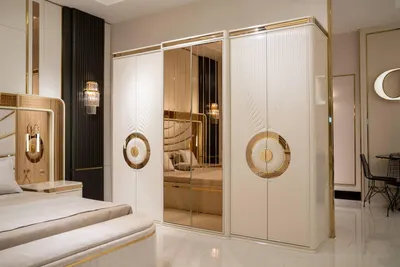 Produktbild von Beiger Holz-Kleiderschrank im eleganten Stil mit großzügigem Stauraum
