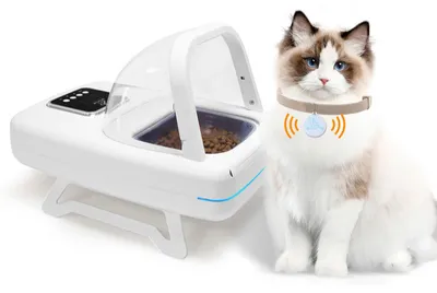 Produktbild von Zimilo Automatischer Futterautomat für Katzen & Hunde mit App-Steuerung & 2 Edelstahlnäpfen: Smart Pet Feeder mit Sprachaufzeichnung & Timer Weiß