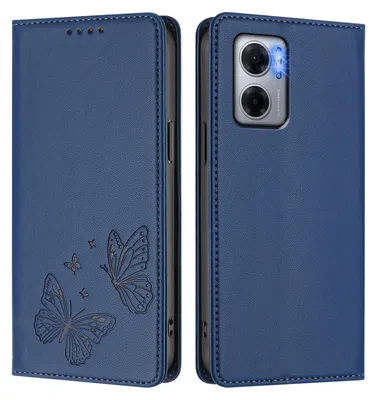 Produktbild von Lederhülle für Xiaomi Poco M5/M4 5G/Redmi 10 5G, Schmetterling Prägung Leder Brieftasche Schutzhülle mit Ständer Dunkelblau