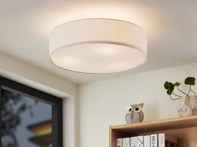 Produktbild von Trio Leuchten - Moderne runde Deckenleuchte I Deckenlampe I Lampe I Leuchte Nickel matt mit weißem Schirm - HotelI 3-flammig I Wohnzimmer I Schlafzimmer - Textil Rund - LED geeignet E27