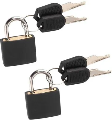Produktbild von Koffer-Schloss mit Schlüssel - Mini-Hang-Schloss für Reisegepäck - Schwarz - Sicherheitsschloss mit doppelter Sicherung - Geringer Abmessungen