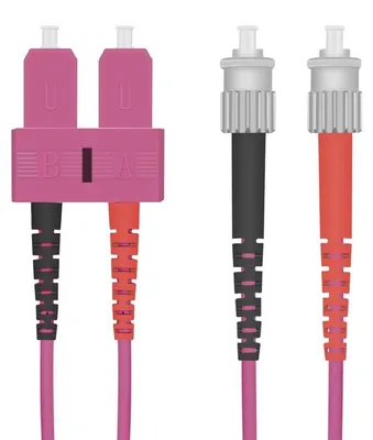 Produktbild von helos LWL Patchkabel SC/ST Duplex 50/125µm OM4 erikaviolett 1,0m