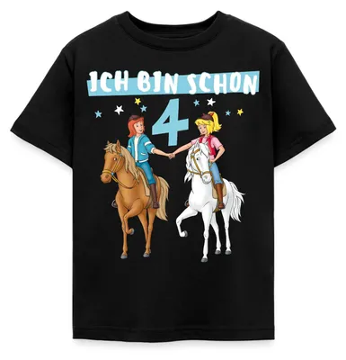 Produktbild von Spreadshirt Bibi & Tina Geburtstag Ich Bin Schon Vier Kinder T-Shirt, 98/104 (3-4 Jahre), Schwarz