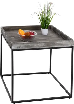 Produktbild von Beistelltisch HWC-K71, Kaffeetisch Couchtisch Tisch, Paulownia-Holz Metall 60x60x60cm dunkelgrau