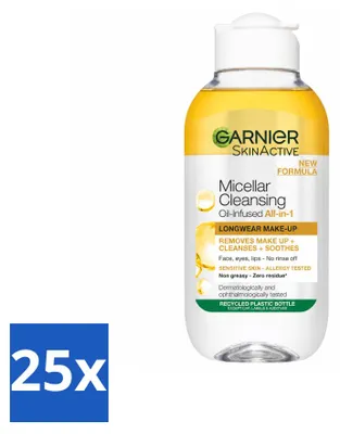 Imagen del producto de 25 unidades de agua micelar limpiadora de Garnier con aceite - 100 ml - Paquete económico - 25 piezas