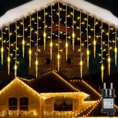 Produktbild von 3.5m 96 LED Eiszapfen Lichterkette 8 Lichtmodi Lichtervorhang Wasserdicht Innen Weihnachten Deko, Warmweiß