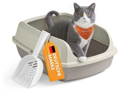 Produktbild von Offene Katzentoilette, hohe Ränder, Schaufel – einfache Reinigung – braun – 50,5 x 37,5 x 19,5 cm