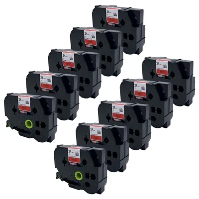 Produktbild von DULA Etikettenband - Kompatibel mit Brother P-Touch Tze-451 - 10 Stück - Schwarz auf rot - 24mm x 8m