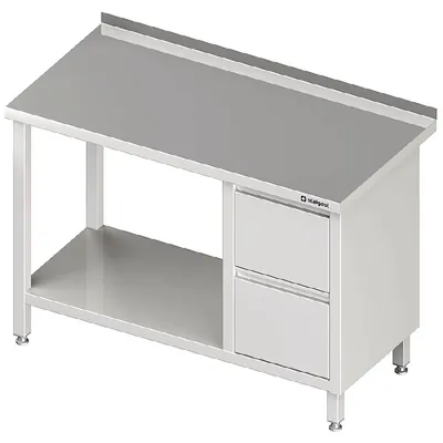 Obrázek produktu pro Pracovní stůl se spodní policí, 1800x600x850 mm, se 2 zásuvkami vpravo, s podstavcem, svařovaný