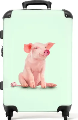 Produktbild von NoBoringSuitcases.com® Großer Koffer - Schwein - Rosa - Sockel - Tiere - Kombinationsschloss TSA - Hartschalen Trolley 4 Rollen - 72 liter - Reisekoffer - 66 cmKoffer Mittelgroß 67x43x25 cm, 72L,
