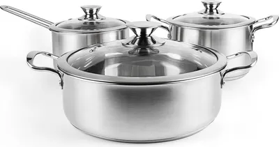 Image de Set de casseroles en acier inoxydable avec couvercles en verre et poignée qui reste froide, 6 pièces