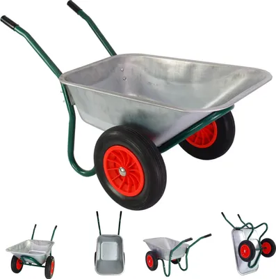 Produktbild von 2-Rad-Schubkarre 100 Liter 160 kg Tragkraft verzinkter Stahl PolyurethanVollgummirad auf Stahlfelge Bauschubkarre