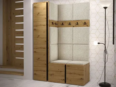 Obrázek produktu pro Předsíňová stěna s botníkem a panely 42x42 SELAND 5 - artisan / černá / světlá béžová