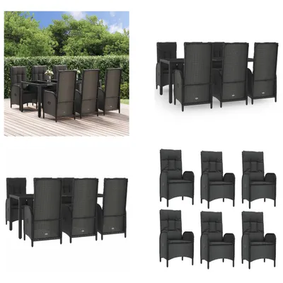 Produktbild von vidaXL 7 tlg. Garten Essgruppe mit Kissen Schwarz und Grau Poly Rattan - Garten Essgruppe - Garten Essgruppen - Essgruppe - Essgruppe Terrasse