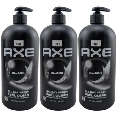 Immagine prodotto di Axe BLACK gel doccia 3in1 3 flaconi XXL da 900 ml con dispenser vegano 12 ore di cura