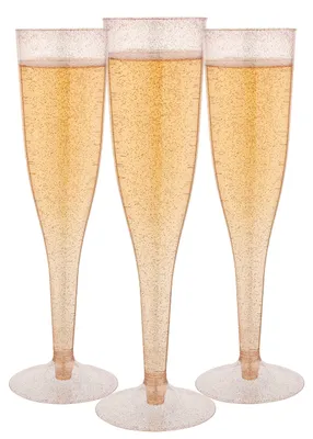 30 Champagnergläser 160 ml, Roségold mit Glitzer, wiederverwendbar
