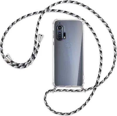 Produktbild von Handykette Backcover-Schutzhülle mit Band (Metall silberfarben) für Motorola Edge Plus - schwarz/grau/weiß