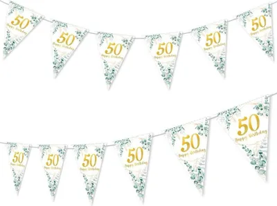 Produktbild von 50. Geburtstag Deko Grün Gold Wimpelkette Girlande Set